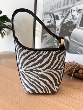 Mango Zebra-Print Canvas Shoulder Bag in Black & White